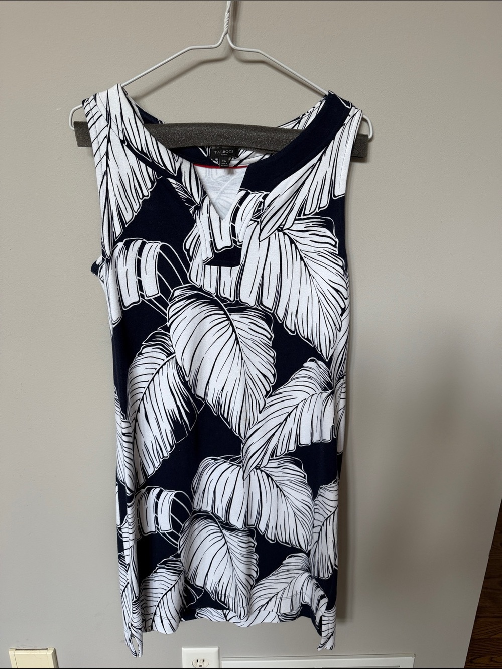 Talbots Navy and White Tropical Leaf Tank Dress